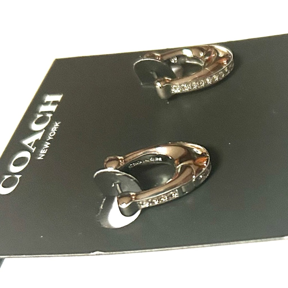 Authentic Coach C Huggie Earrings Silver NWT - Picture 4 of 5